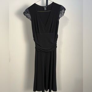 EUC Moda International Black Midi Dress with Lace Sleeves Fit & Flare XS